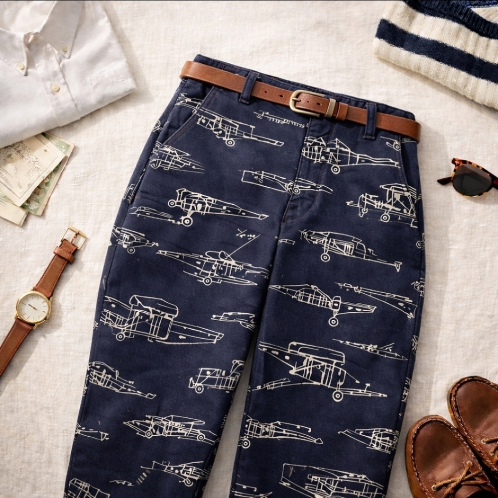 Vintage Polo Jeans Co Ralph Lauren Aviation Biplane Blueprint Print Chino Pants